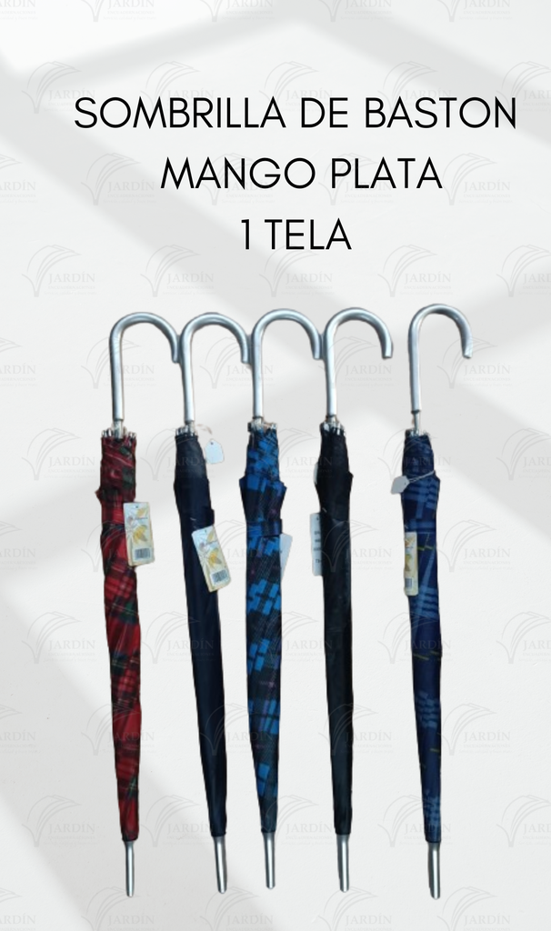 SOMBRILLA DE BASTON MANGO PLATA (1 TELA)