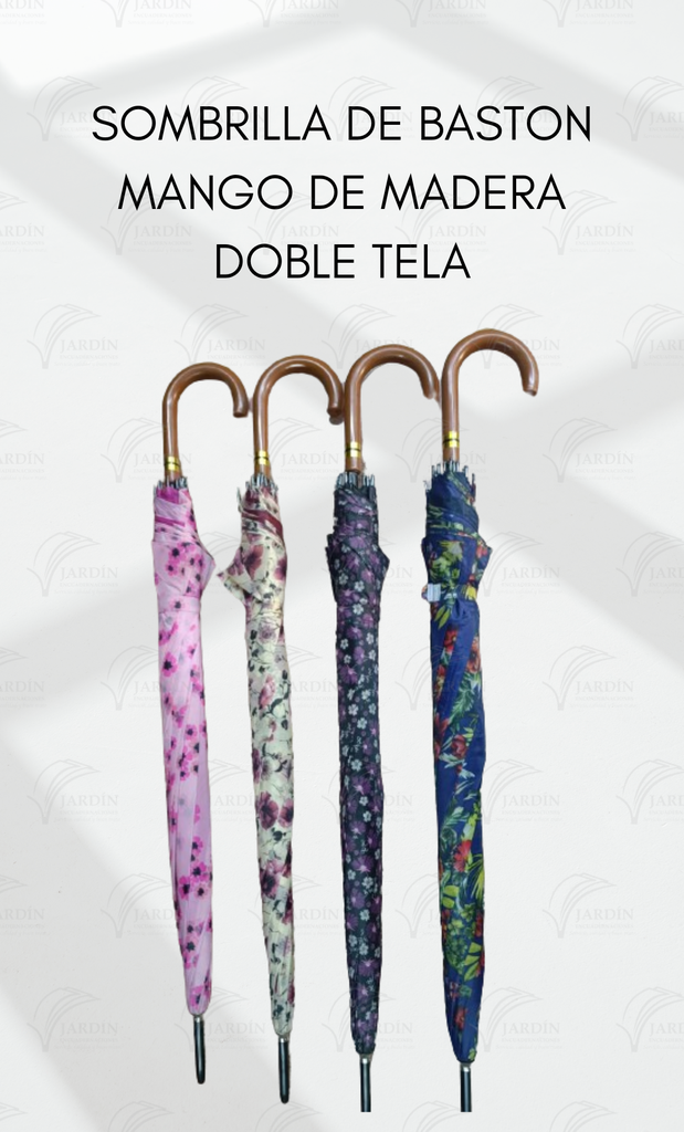 SOMBRILLA DE BASTON MANGO DE MADERA (DOBLE TELA)
