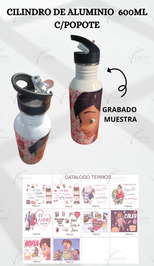CILINDRO DE ALUMINIO 600 ML C/POPOTE MOD. 09 (SOFIA MARIPOSA)