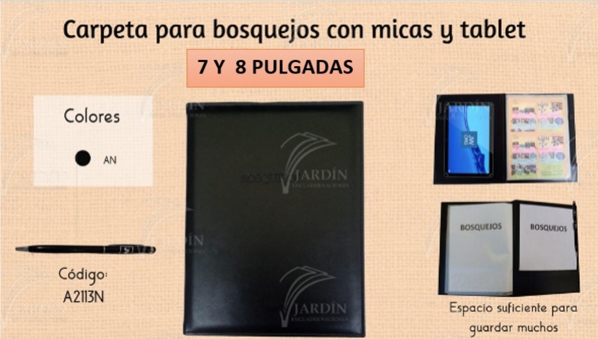 CARPETA BOSQUEJOS C/ MICAS Y TABLET COSIDA RELIEVE SINTETICO NEGRO