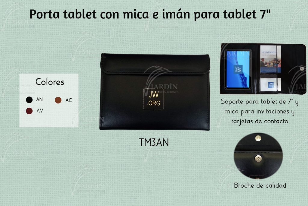 PORTA TABLET C/MICA E IMAN C/TAPA 7"-8" GRABADO JW SINTETICO