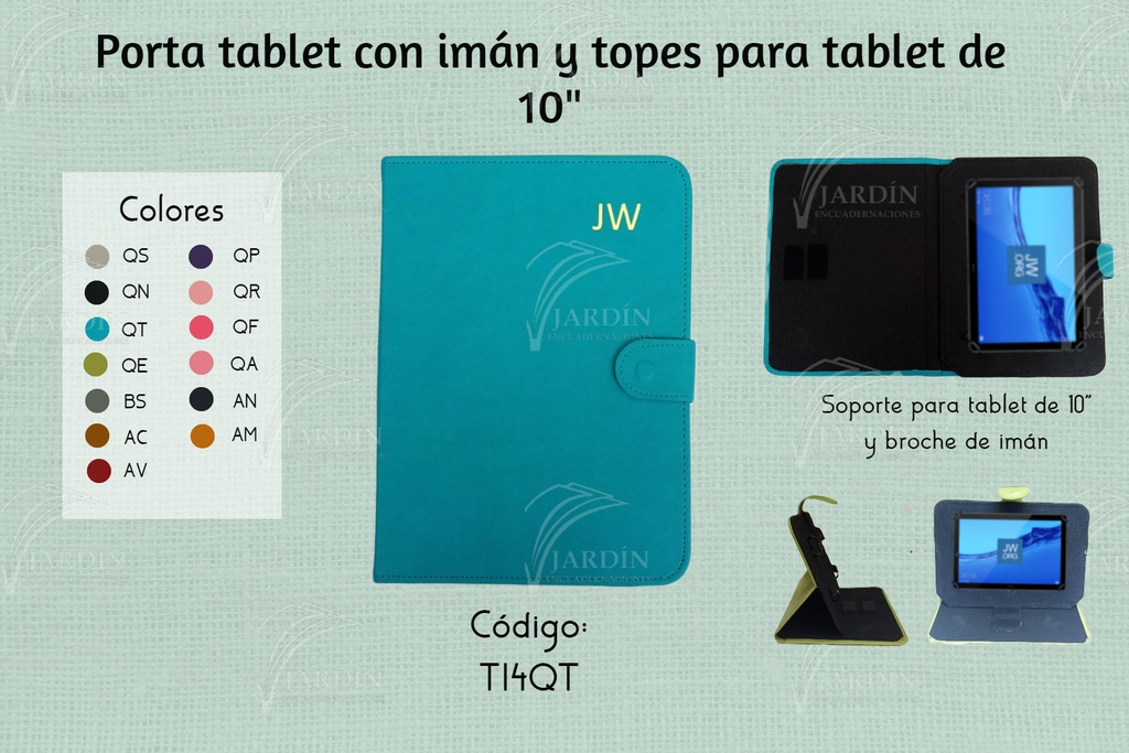 PORTA TABLET C/IMAN Y TOPES 9"-10" GRABADO JW SINTETICO