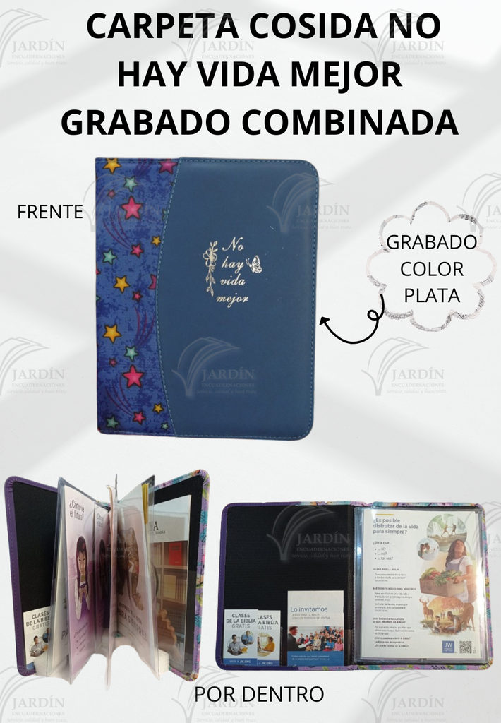 CARPETA COSIDA NO HAY VIDA MEJOR GRABADO COMBINADA