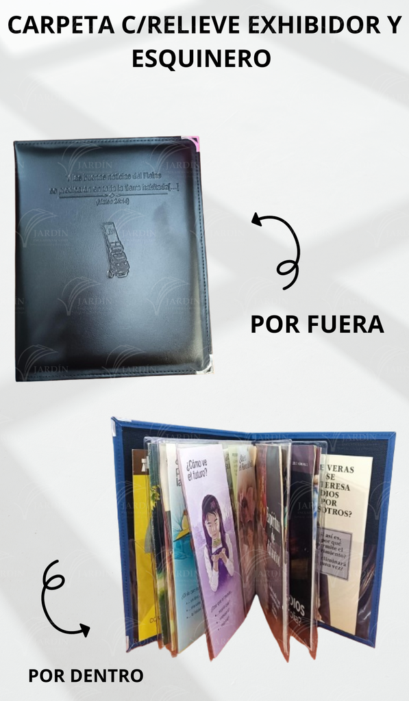 CARPETA C/RELIEVE EXHIBIDOR Y ESQUINERO METALICO ACOJINADA COSIDA