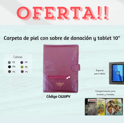 CARPETA CON SOBRE DE DONACION EN PIEL Y TABLET 9"-10"