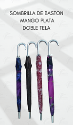 [SOMB-04] SOMBRILLA DE BASTON MANGO PLATA (DOBLE TELA)